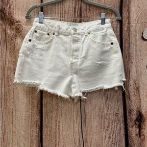 Women's Cream Distressed Denim Shorts